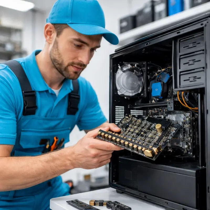 Мастер устанавливает звуковую карту на ПК в Зеленогорске